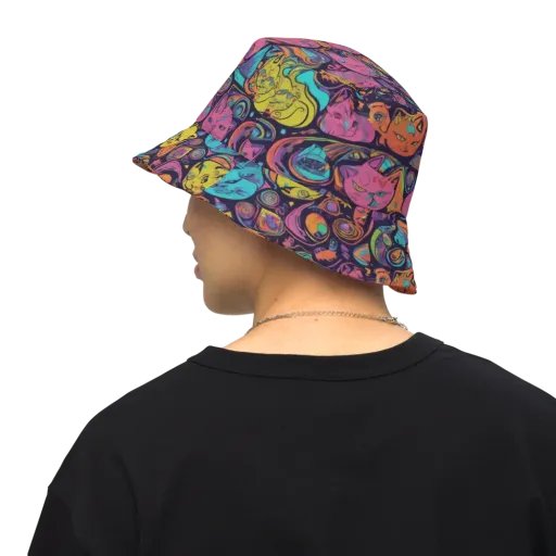 Moonlit Meow on a Reversible Bucket Hat