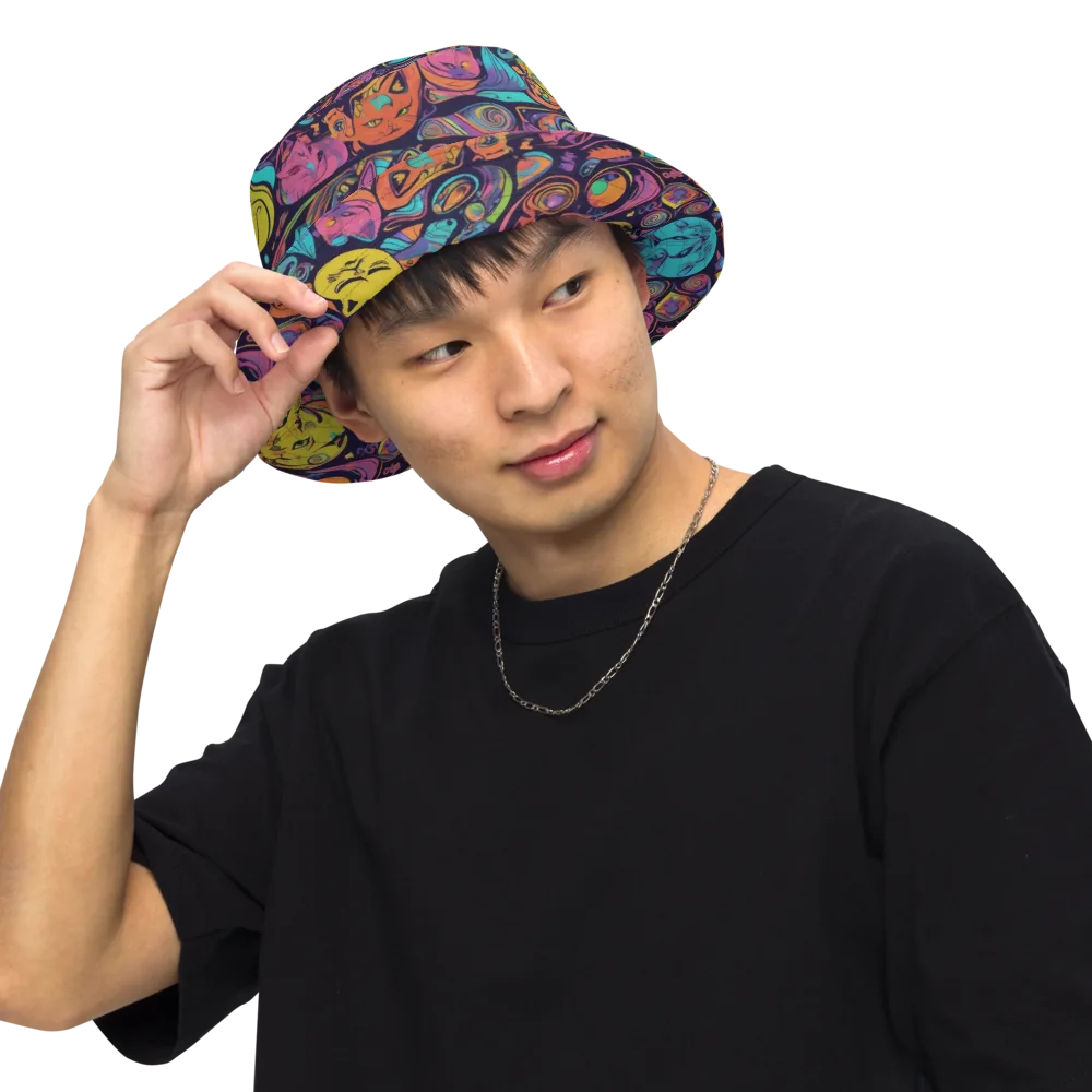 Moonlit Meow on Reversible Bucket Hat — Front Inside