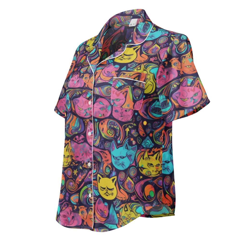 Moonlit Meow on Women's Short Sleeve Pajama Top — Left Front