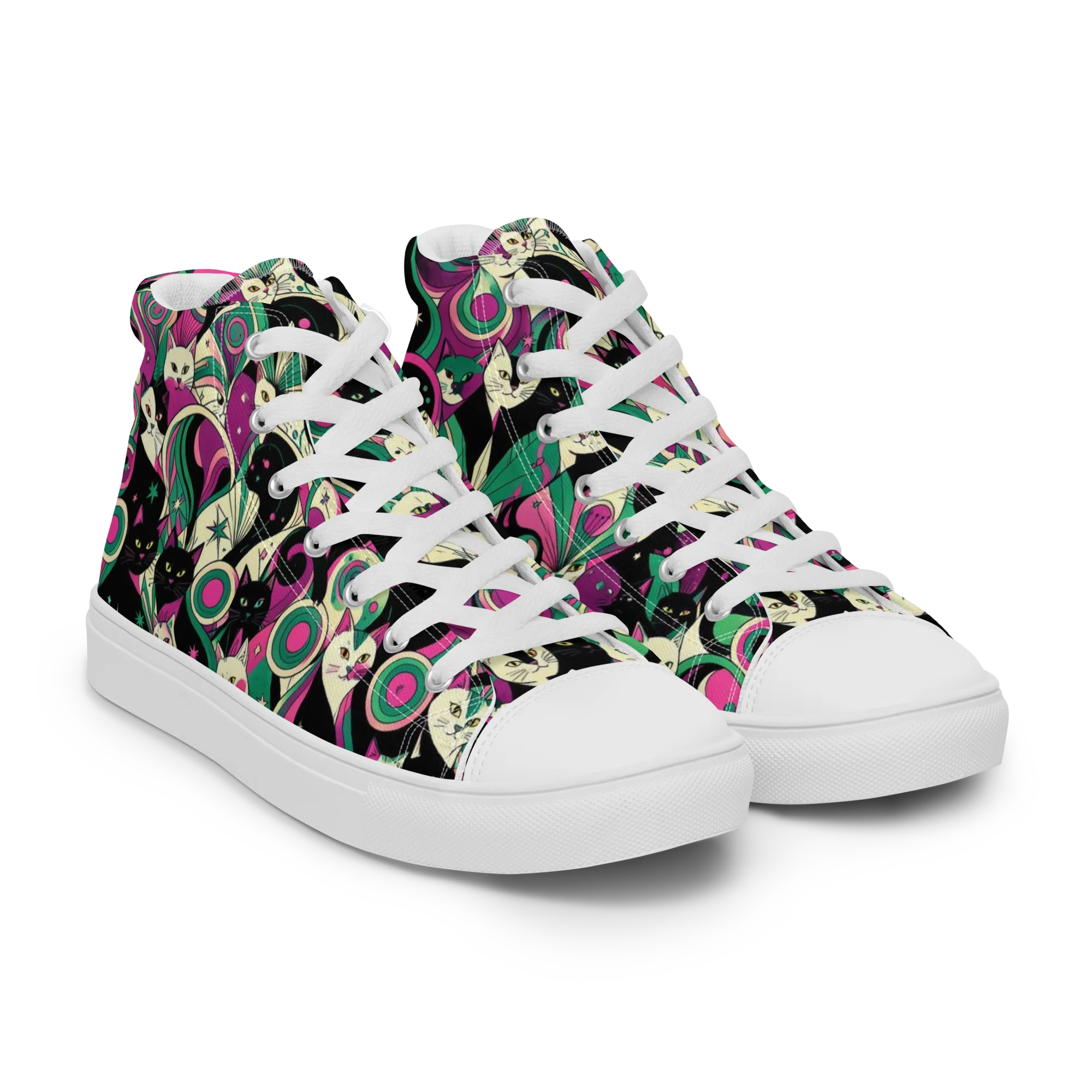 Lunar Whiskers on Women's High Top Canvas Shoes — Right Front