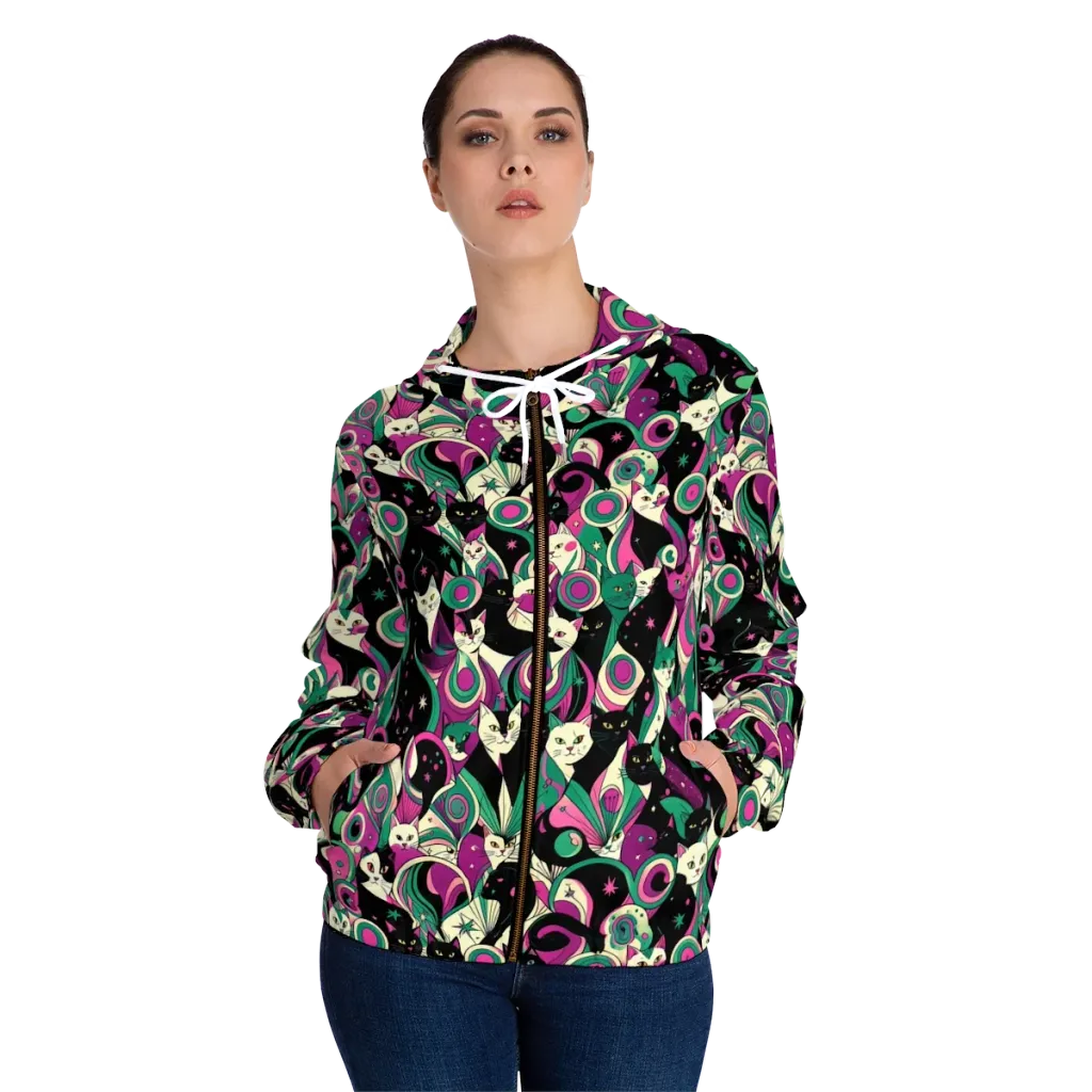 Lunar Whiskers on Women's Full-Zip Hoodie — Front On Person