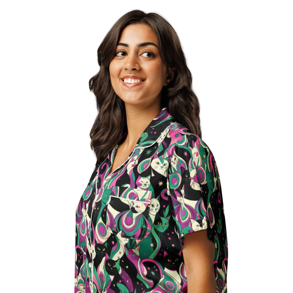 Lunar Whiskers on Women's Short Sleeve Pajama Top — Left Front