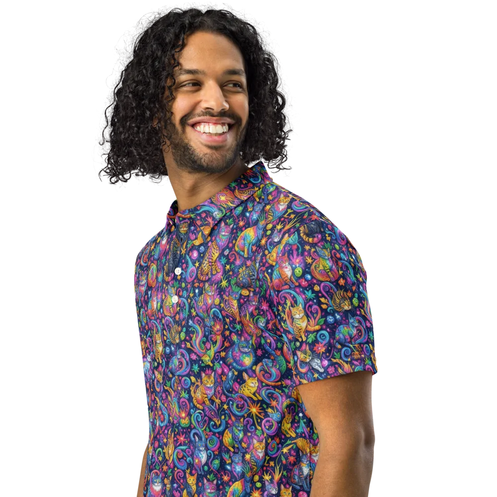 Galactic Whiskers on Men's Slim Fit Polo Shirt — Left Front