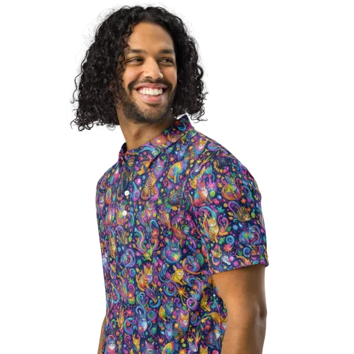 Galactic Whiskers on a Men's Slim Fit Polo Shirt