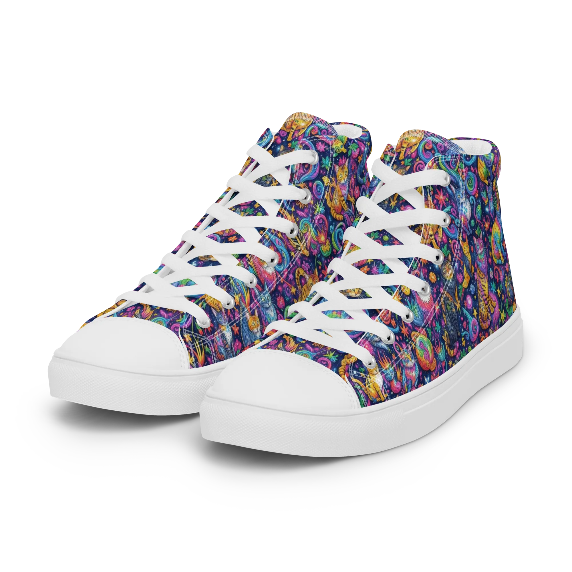 Galactic Whiskers on Women's High Top Canvas Shoes — Left Front