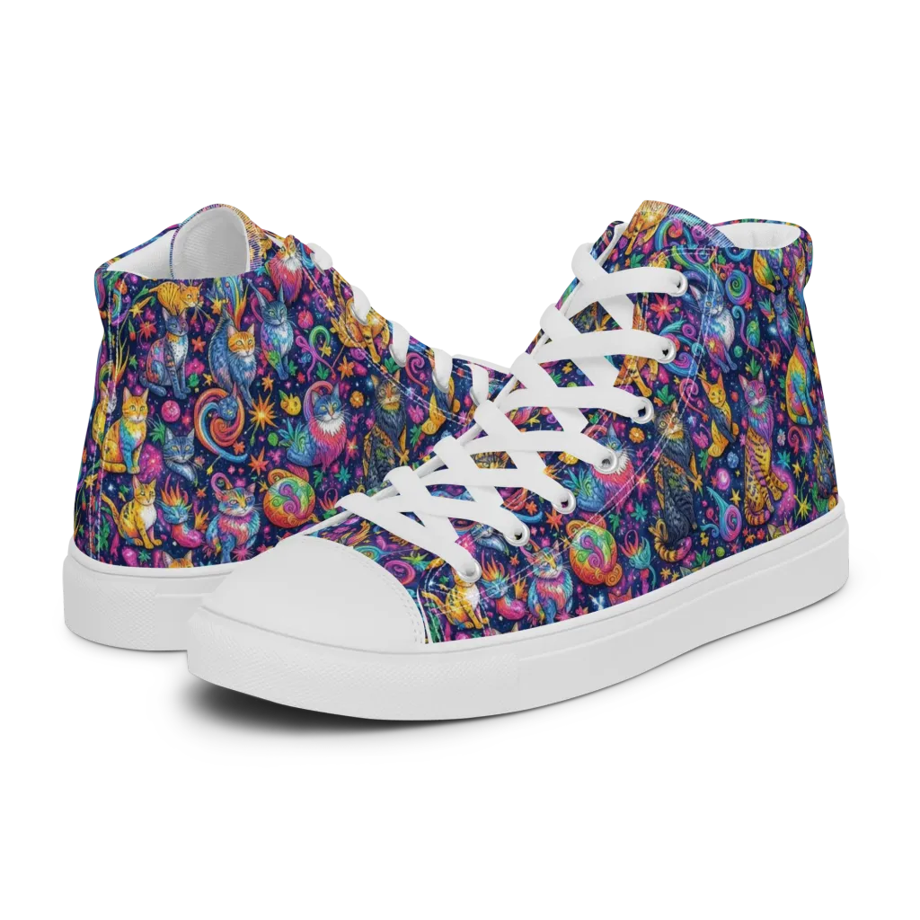 Galactic Whiskers on Women's High Top Canvas Shoes — Left