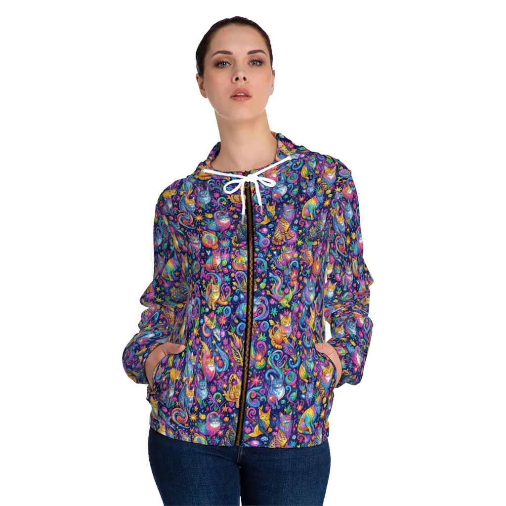 Galactic Whiskers on Women's Full-Zip Hoodie — Front On Person