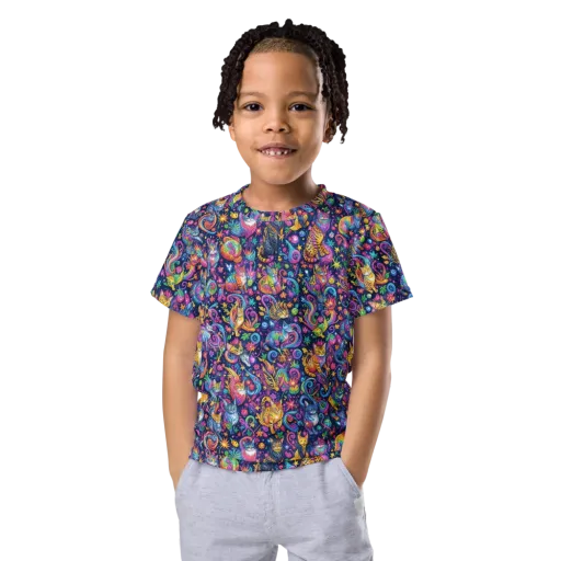 Galactic Whiskers on a Kids Crew Neck T-Shirt