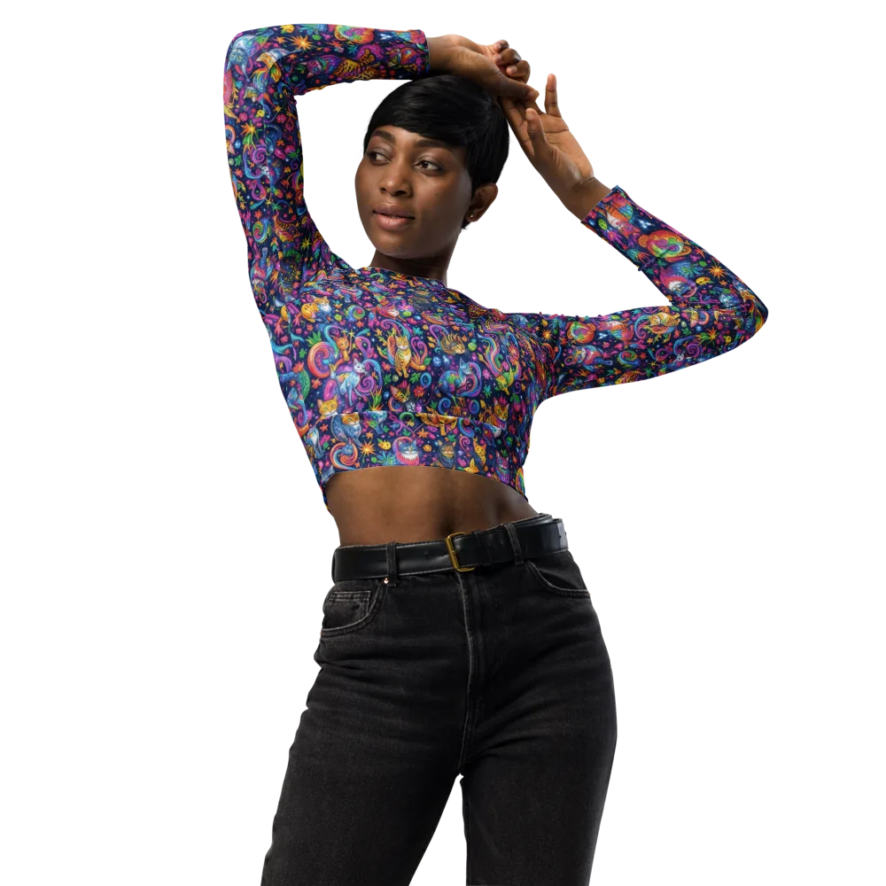 Galactic Whiskers on Long Sleeve Crop Top — Front
