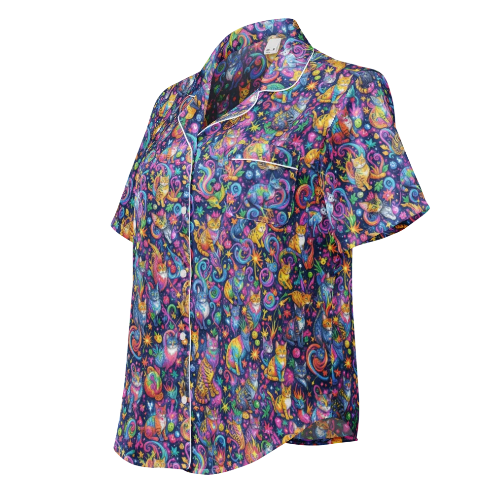 Galactic Whiskers on Women's Short Sleeve Pajama Top — Left Front