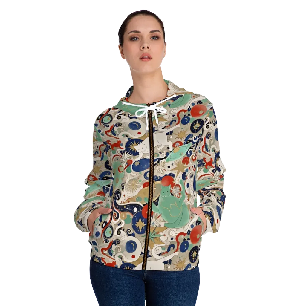 Astral Whiskers on Women's Full-Zip Hoodie — Front On Person