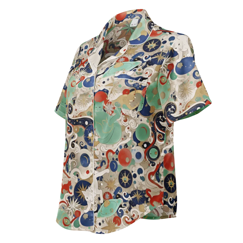 Astral Whiskers on Women's Short Sleeve Pajama Top — Left Front