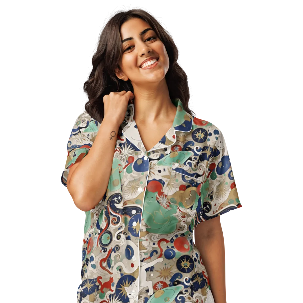Astral Whiskers on Women's Short Sleeve Pajama Top — Front