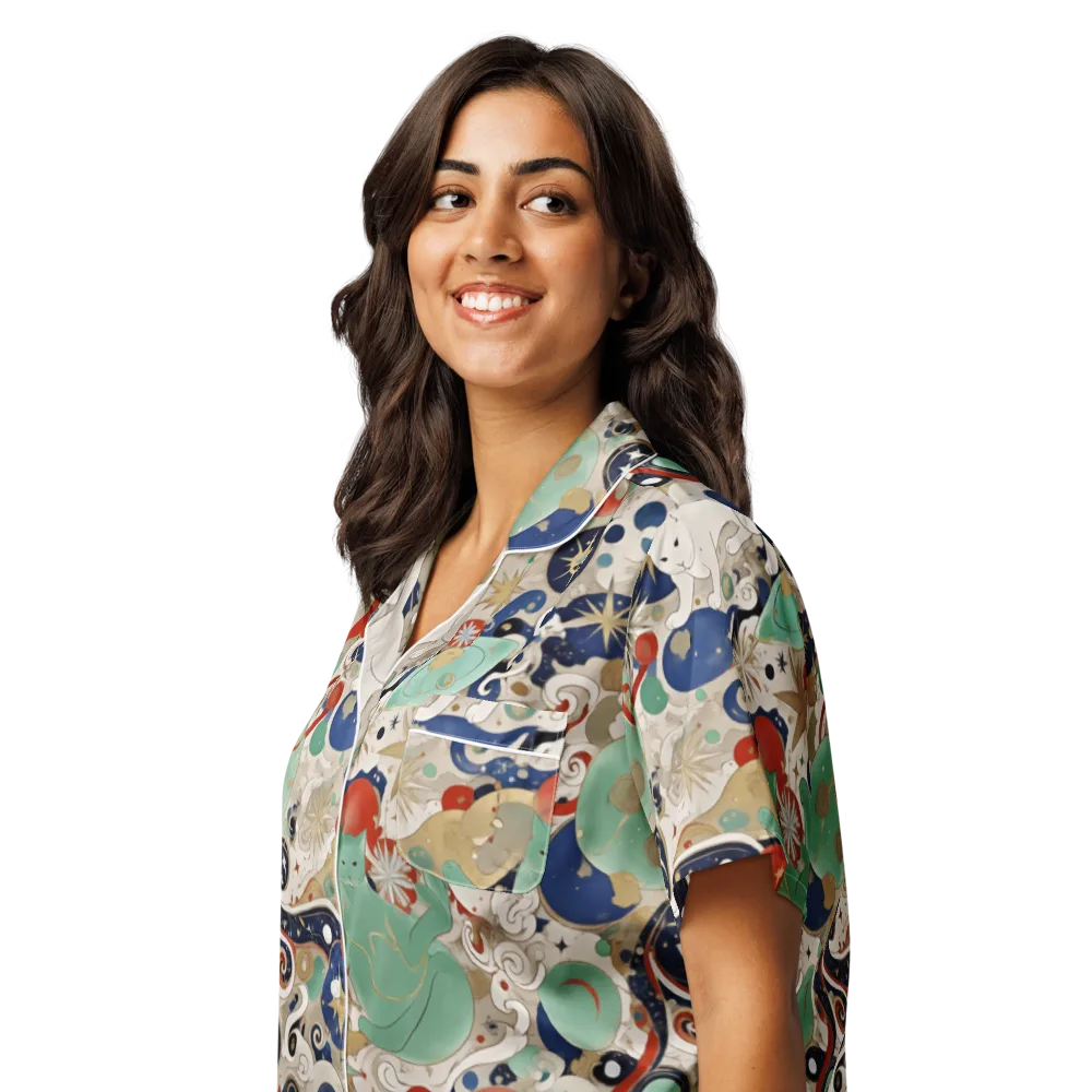 Astral Whiskers on Women's Short Sleeve Pajama Top — Left Front