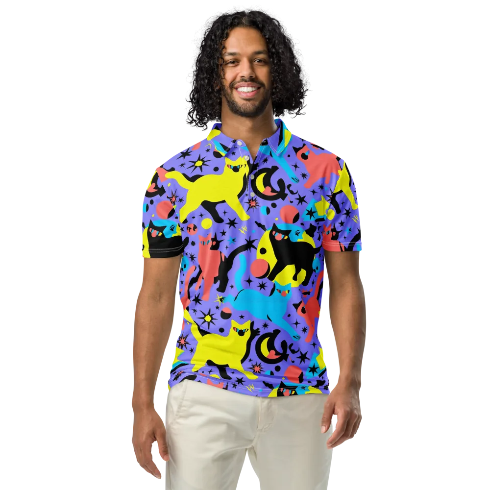 Lunar Meowdown on Men's Slim Fit Polo Shirt — Front