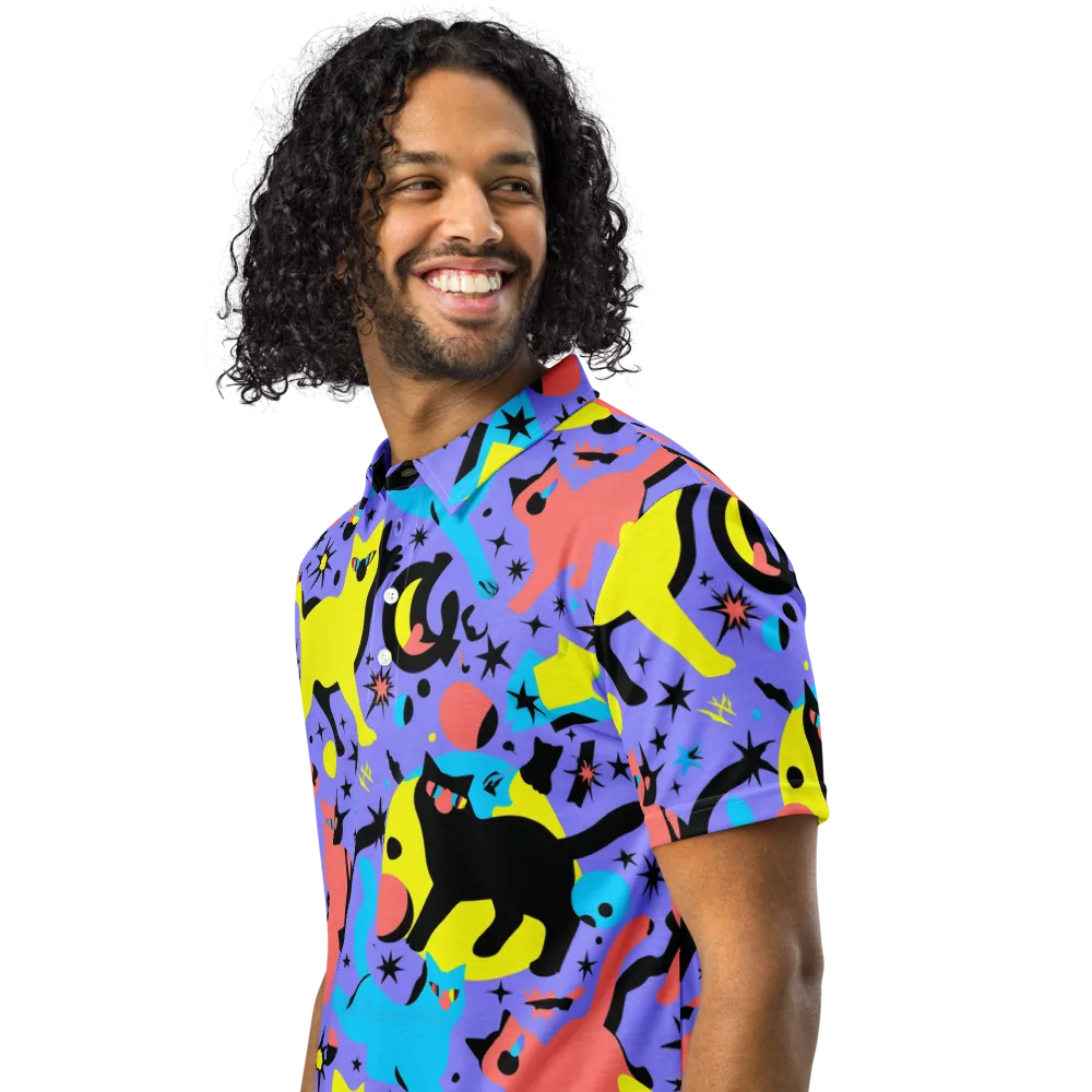 Lunar Meowdown on Men's Slim Fit Polo Shirt — Left Front