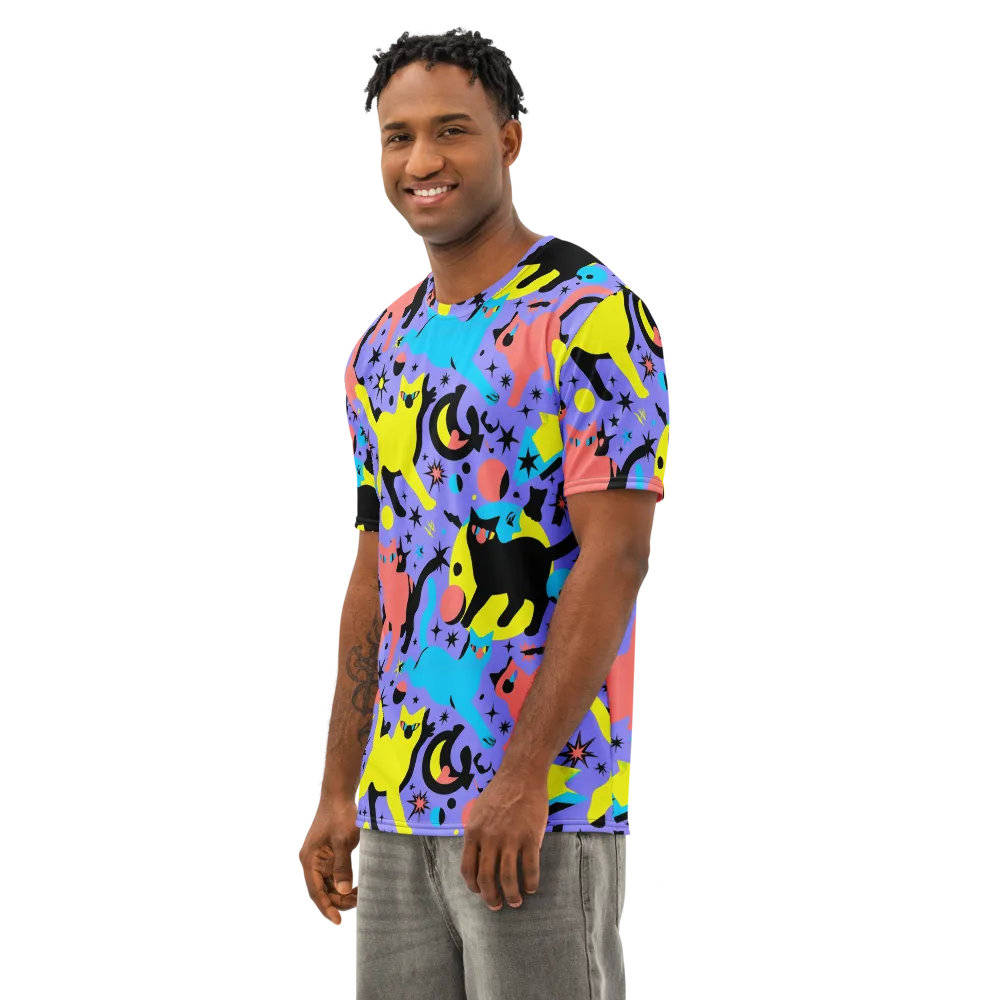 Lunar Meowdown on Men's Cotton Crew Neck T-Shirt — Left Front