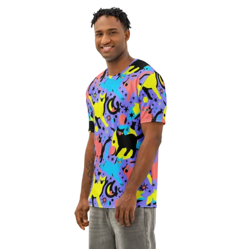 Lunar Meowdown on a Men's Cotton Crew Neck T-Shirt