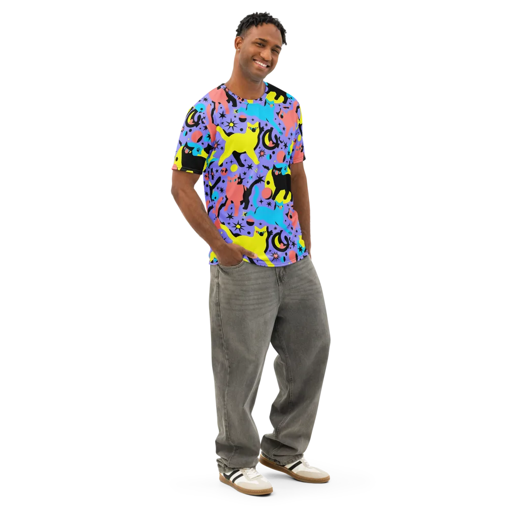 Lunar Meowdown on Men's Cotton Crew Neck T-Shirt — Right Front