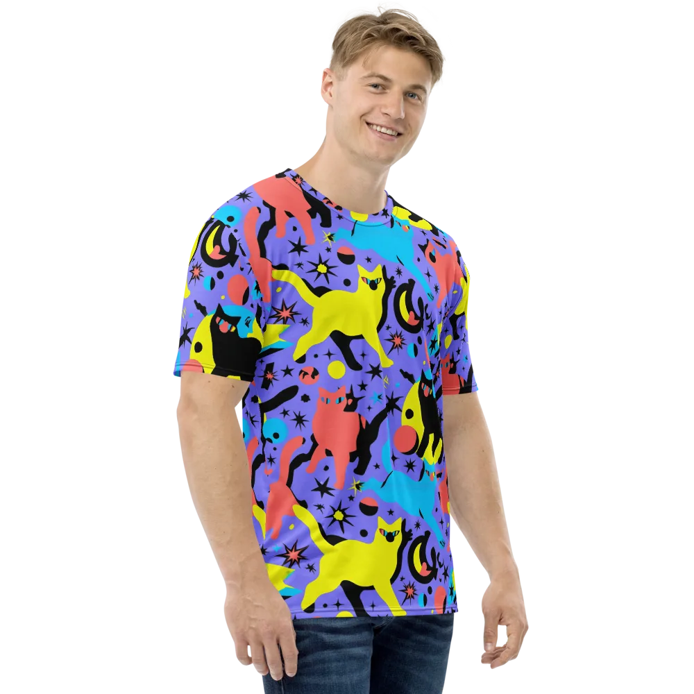 Lunar Meowdown on Men's Crew Neck T-Shirt — Right