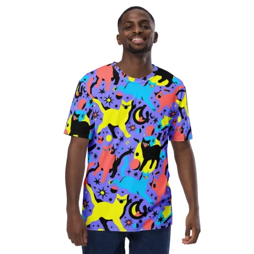 Lunar Meowdown on a Men's Crew Neck T-Shirt