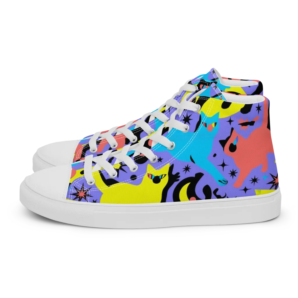 Lunar Meowdown on Men's High Top Canvas Shoes — Left