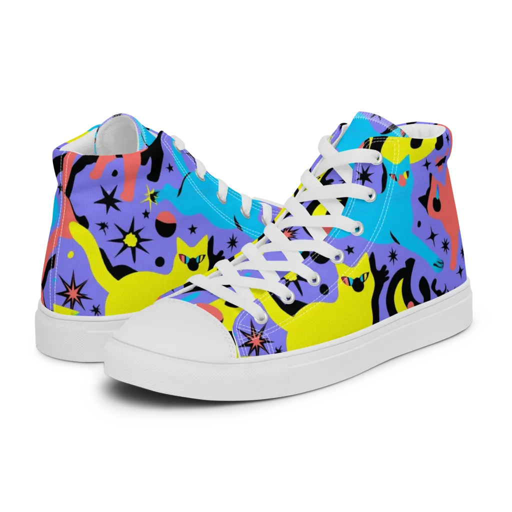 Lunar Meowdown on Men's High Top Canvas Shoes — Left