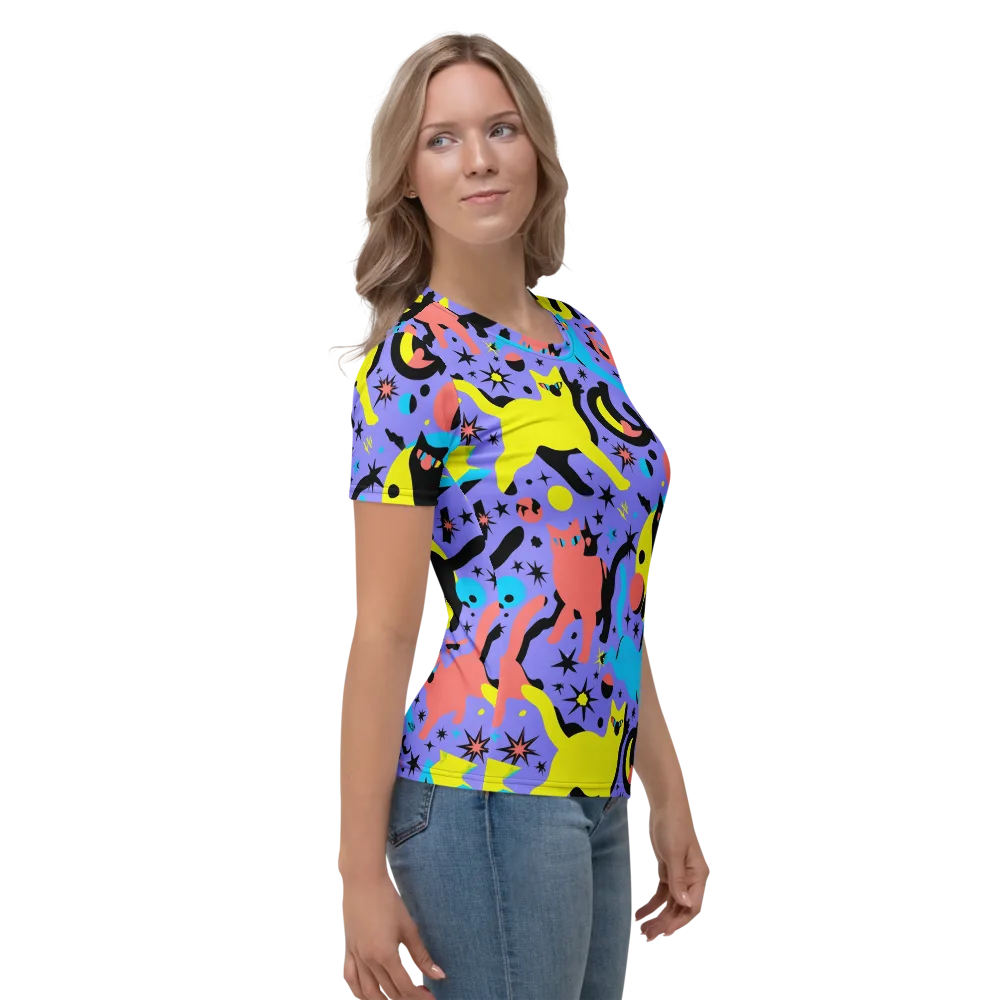 Lunar Meowdown on Women's Crew Neck T-Shirt — Right