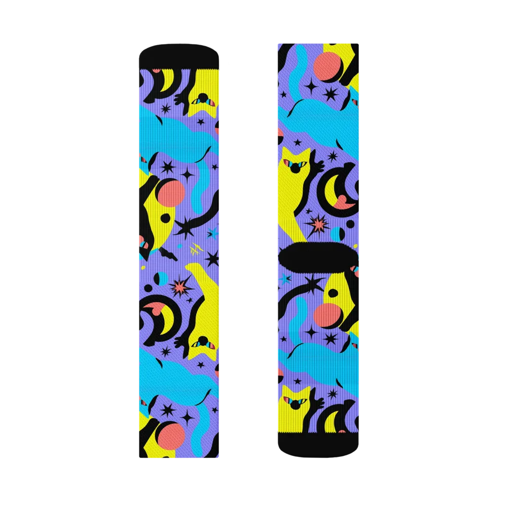 Lunar Meowdown on Socks — Left Sock