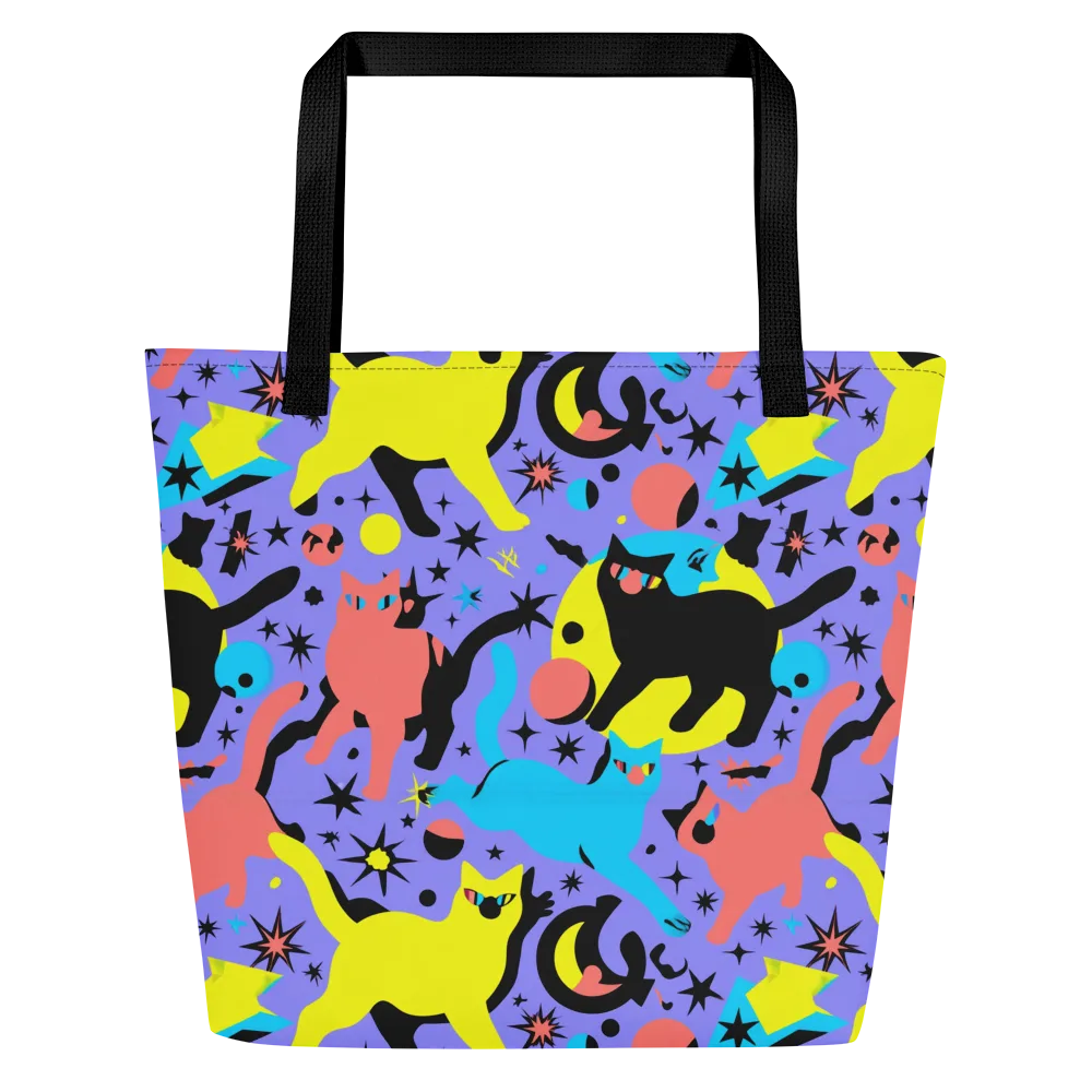 Lunar Meowdown on Large Tote Bag W/ Pocket — Front