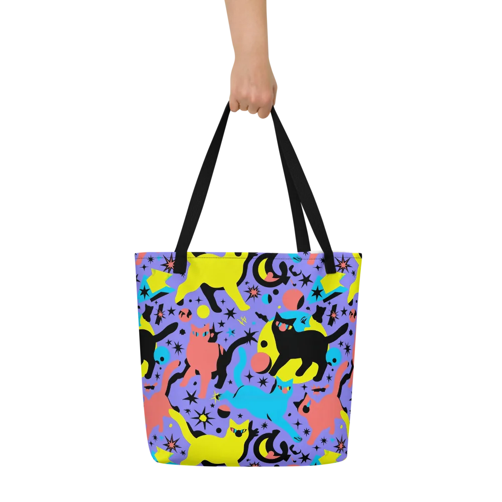 Lunar Meowdown on Large Tote Bag W/ Pocket — Front