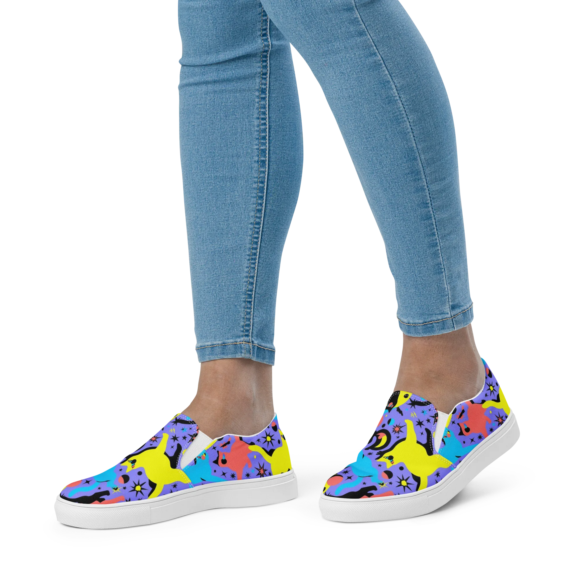Lunar Meowdown on Women's Slip-On Canvas Shoes — Front
