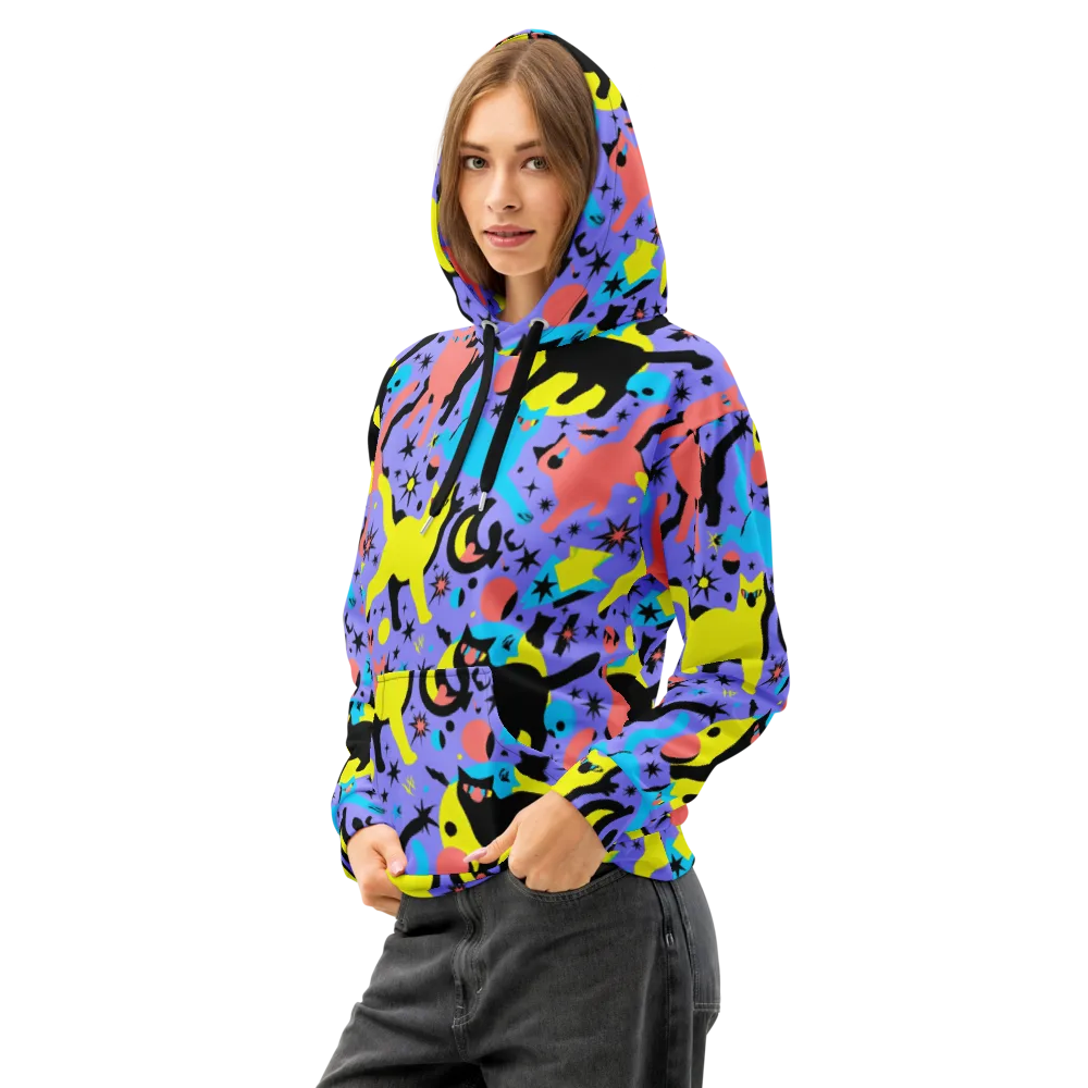 Lunar Meowdown on Cotton Hoodie — Left Front
