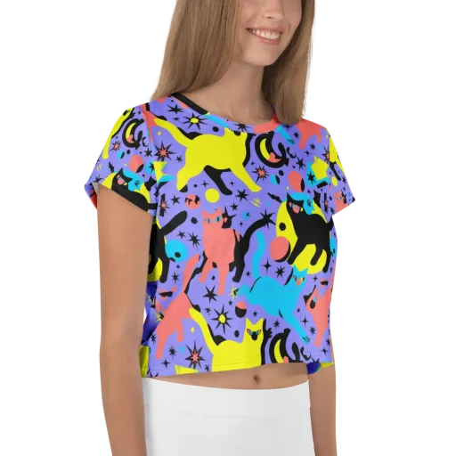 Lunar Meowdown on a Crop Tee