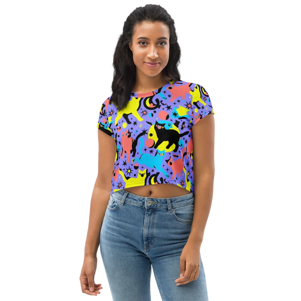 Lunar Meowdown on Crop Tee — Front