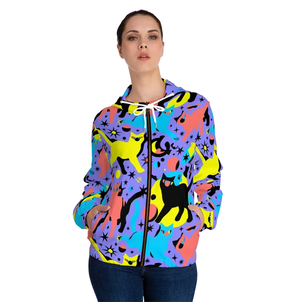 Lunar Meowdown on Women's Full-Zip Hoodie — Front On Person