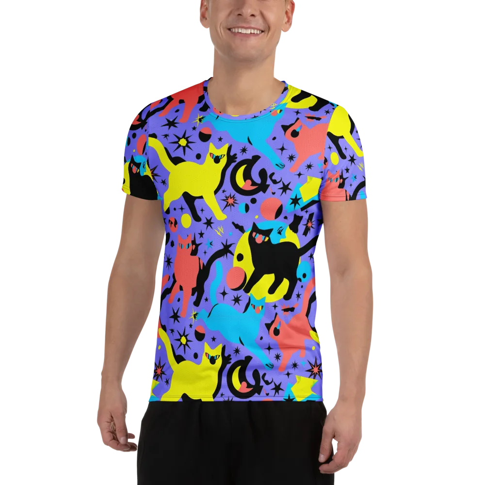 Lunar Meowdown on Men's Athletic T-Shirt — Front
