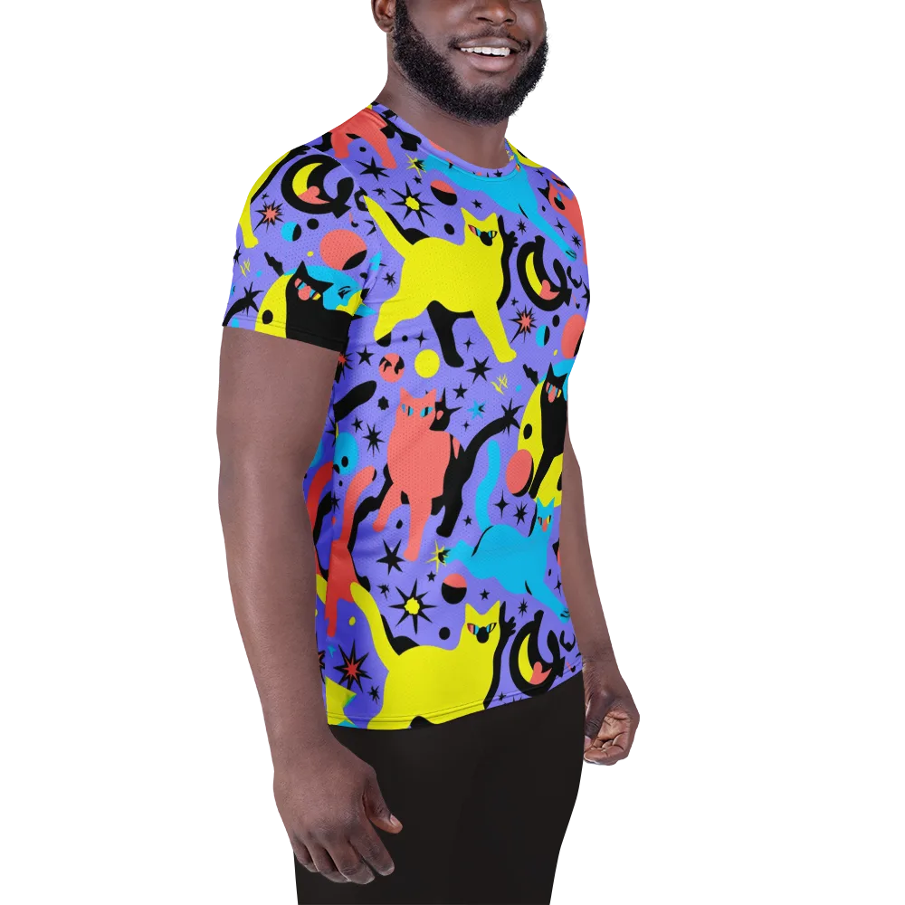 Lunar Meowdown on Men's Athletic T-Shirt — Right