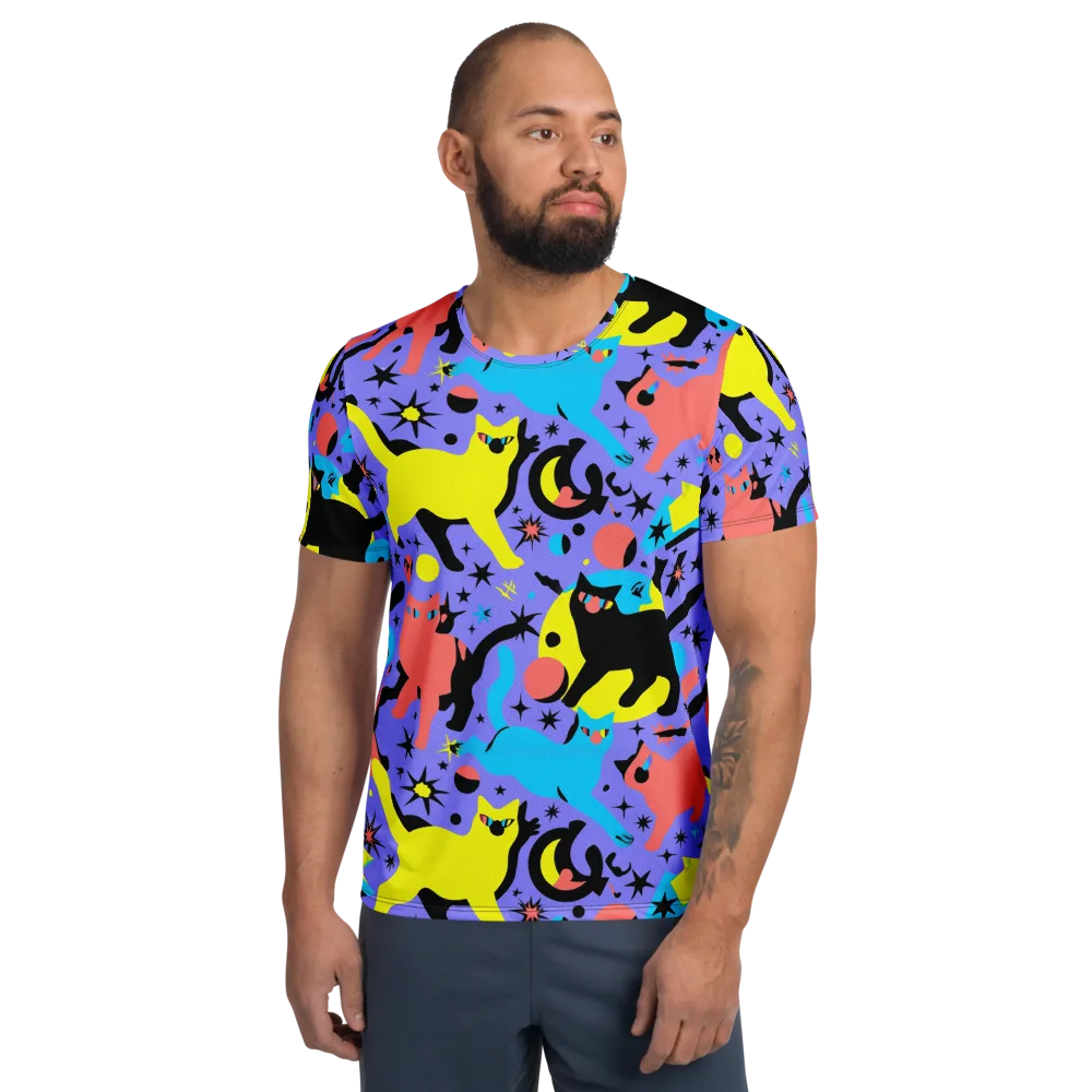 Lunar Meowdown on Men's Athletic T-Shirt — Front