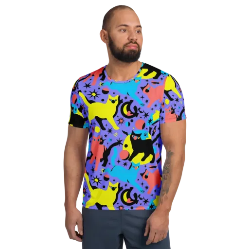 Lunar Meowdown on a Men's Athletic T-Shirt