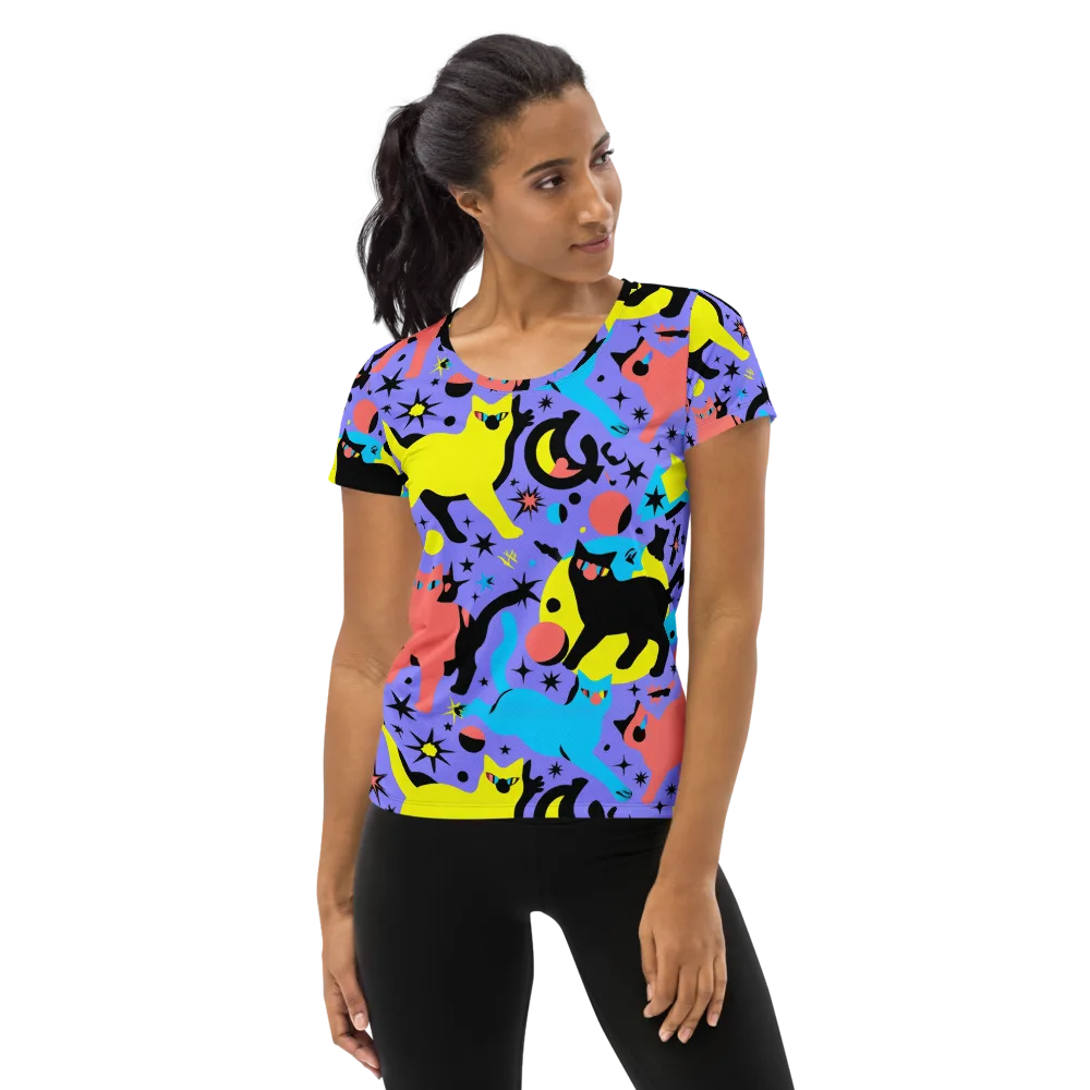 Lunar Meowdown on Women's Athletic T-Shirt — Front