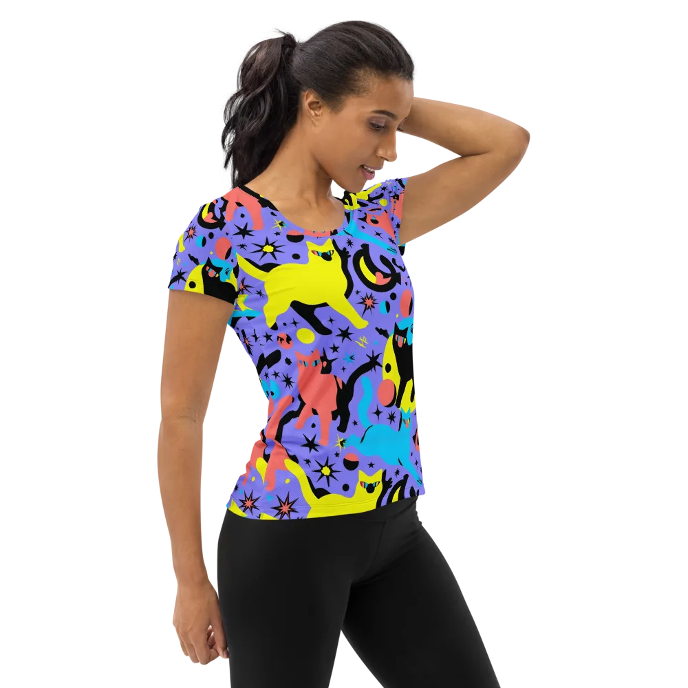 Lunar Meowdown on Women's Athletic T-Shirt — Right