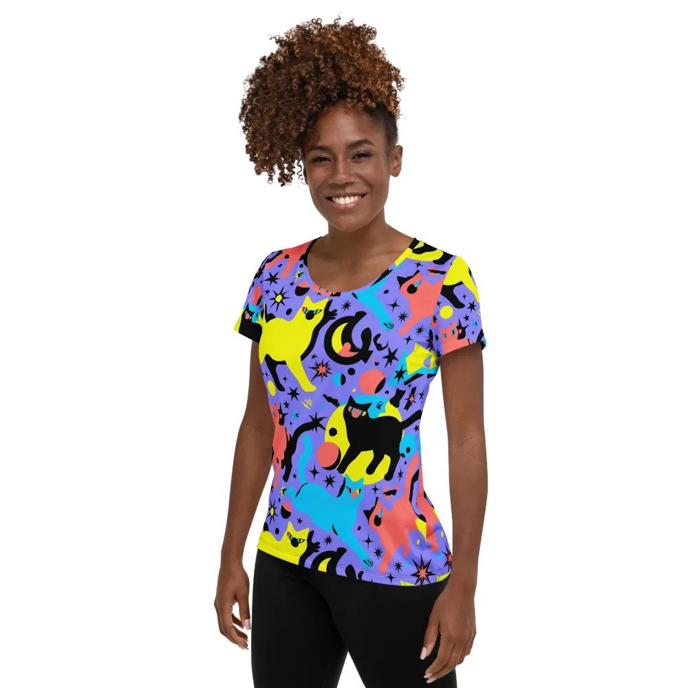 Lunar Meowdown on Women's Athletic T-Shirt — Left