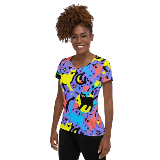 Lunar Meowdown on a Women's Athletic T-Shirt