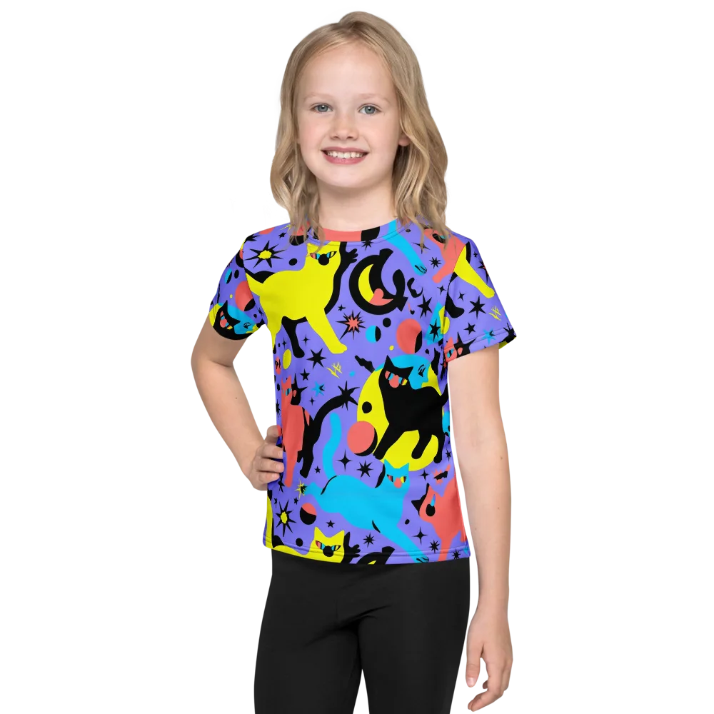 Lunar Meowdown on Kids Crew Neck T-Shirt — Front