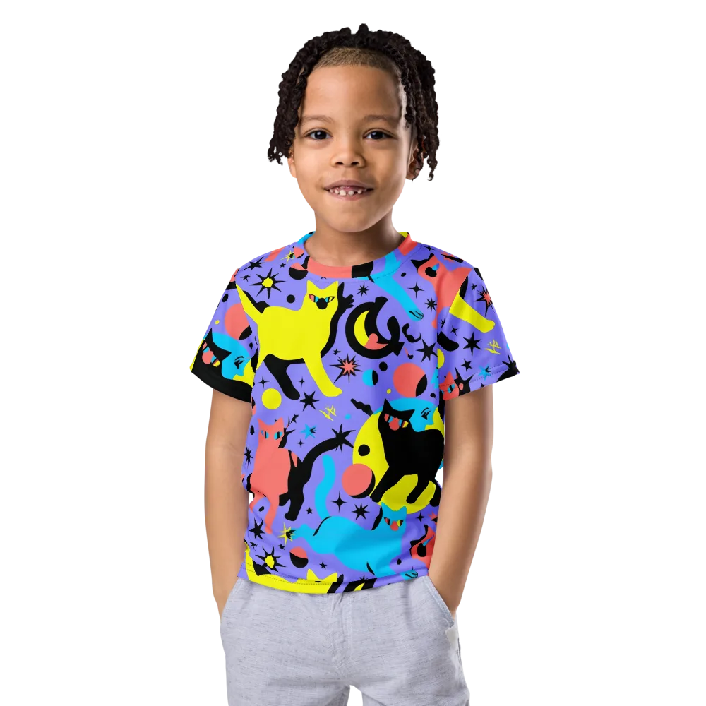 Lunar Meowdown on Kids Crew Neck T-Shirt — Front