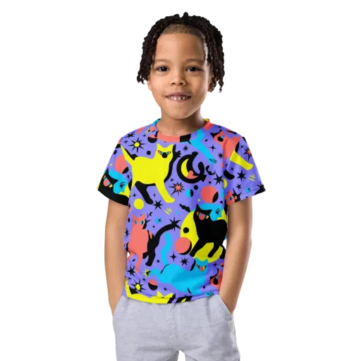Lunar Meowdown on a Kids Crew Neck T-Shirt