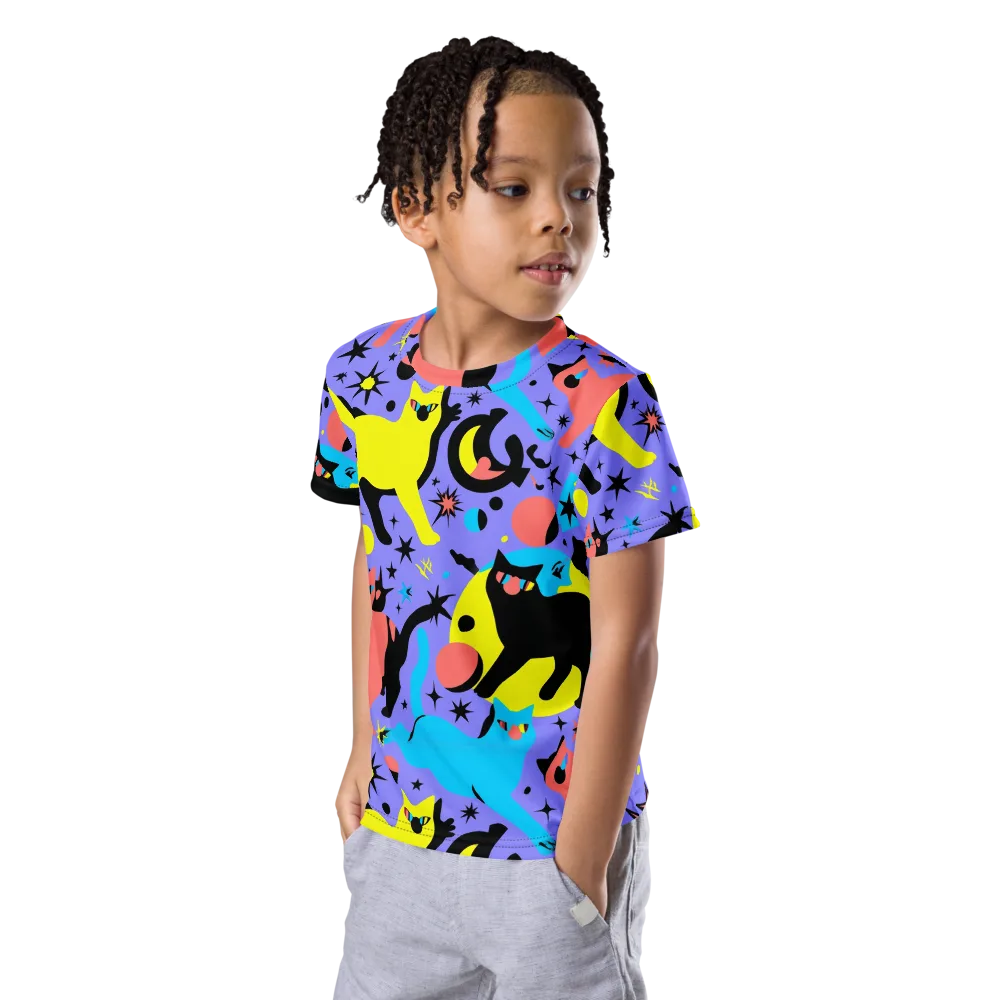 Lunar Meowdown on Kids Crew Neck T-Shirt — Left Front