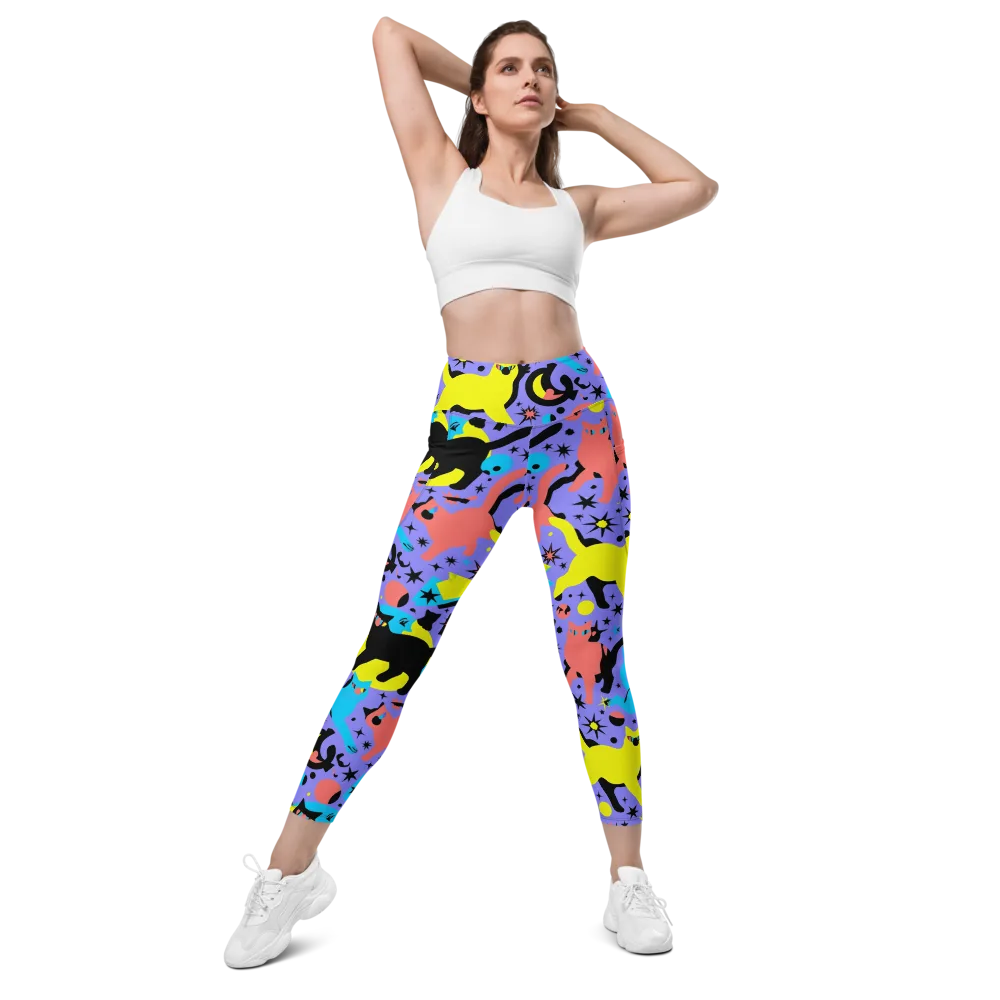 Lunar Meowdown on Leggings with Pockets — Front