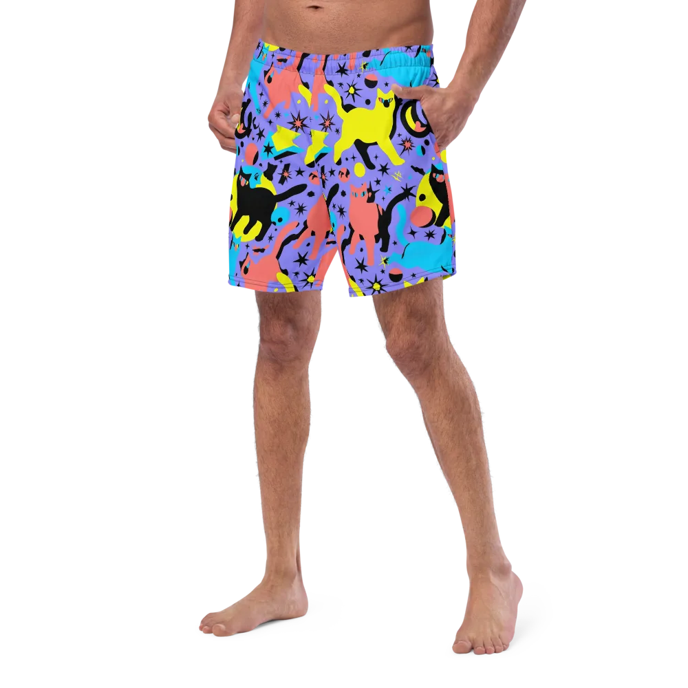 Lunar Meowdown on Swim Trunks — Left Front